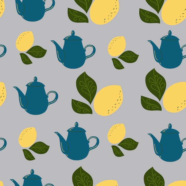 Seamless pattern Friendly tea party lemon tea lover Cartoon flat vector element design