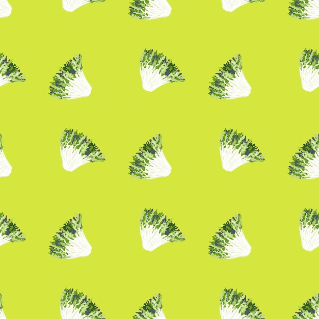 Seamless pattern frisee salad on bright background. Simple ornament with lettuce. Geometric plant template for fabric. Design vector illustration.