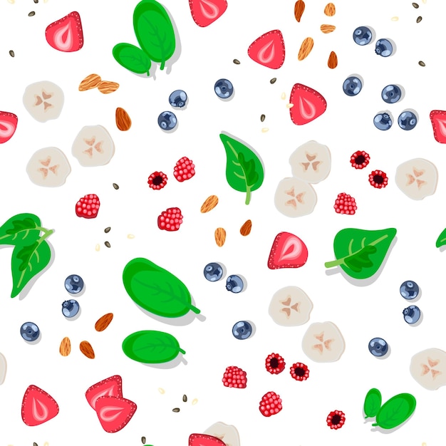 Seamless pattern from berries and seeds Healthy eating Proper nutrition