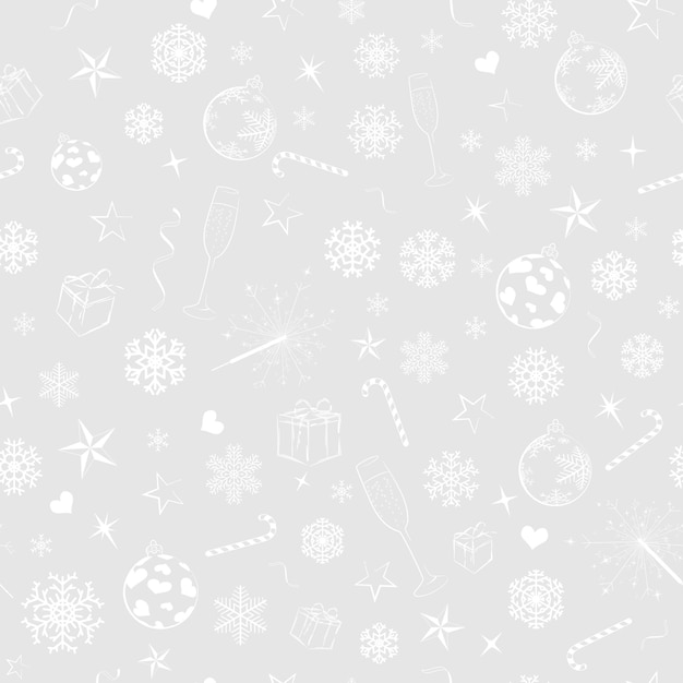 Seamless pattern from christmas symbols white on gray