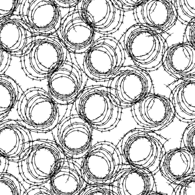 Seamless pattern from drawn tangled barbed wire in round hanks