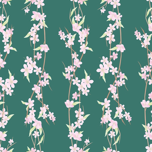 Seamless pattern from flowering branches of cherry tree