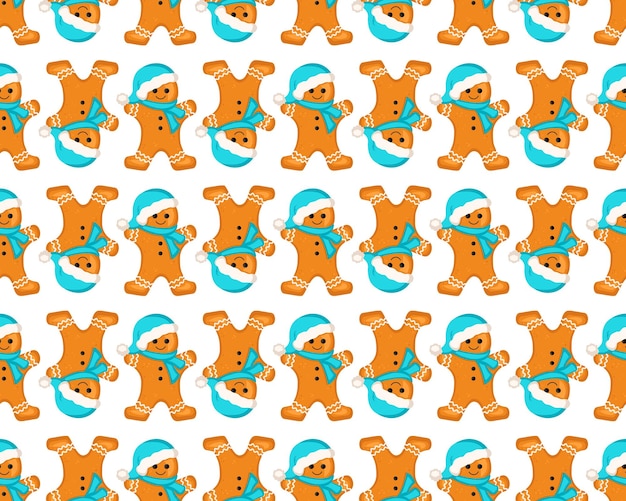 Seamless pattern from gingerbread man cookies print for new year Christmas and winter holidays Vector flat illustration