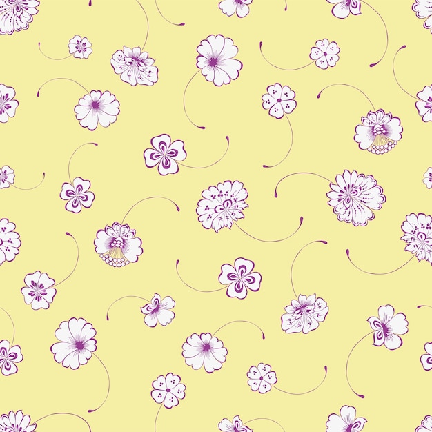 Seamless pattern from outlines decorative delicate fantasy flowers