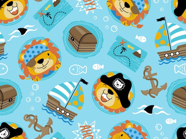 seamless pattern of funny pirate theme set cartoon