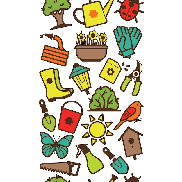 Seamless pattern of garden tools and accessories