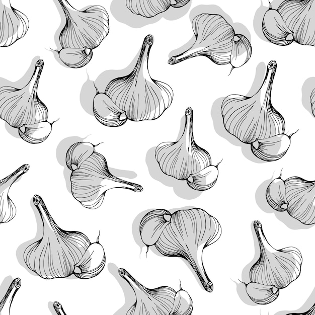 Seamless pattern of garlic isolated on white