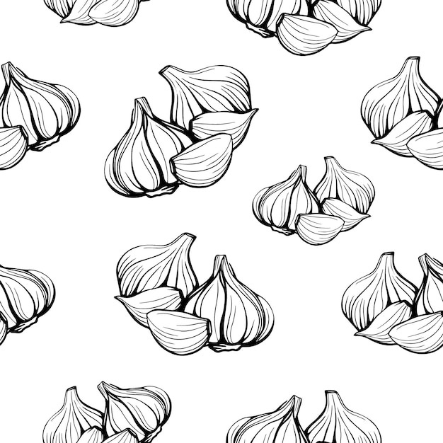 seamless pattern of garlic isolated on white