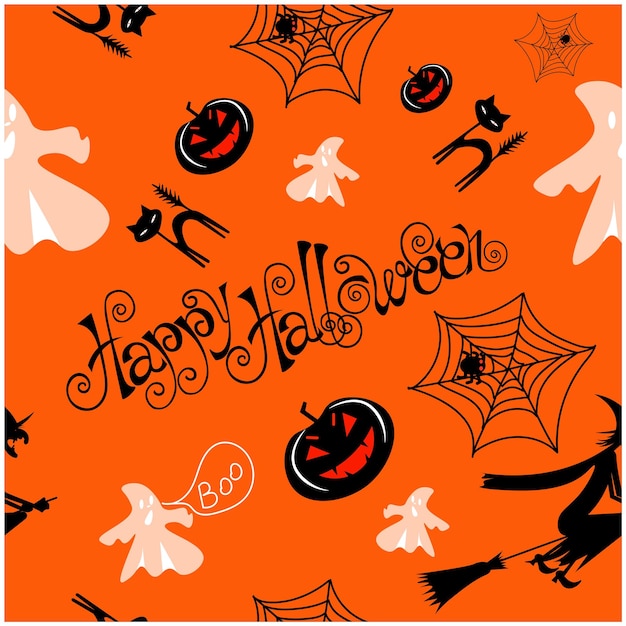 seamless pattern ghost witch halloween