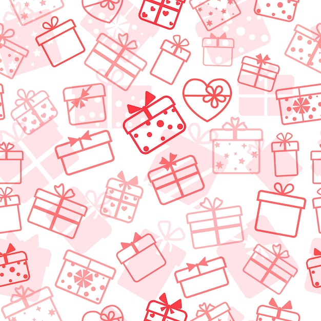 Seamless pattern of gift boxes, red on white