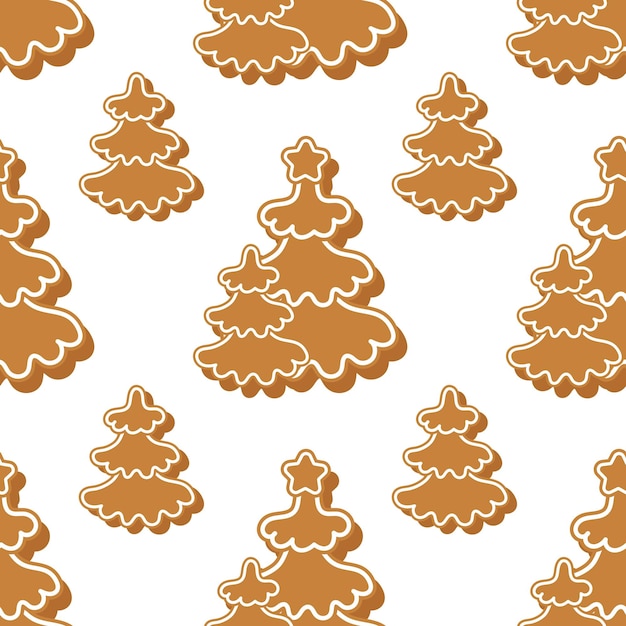 Seamless pattern, gingerbread fir trees, Christmas background. Print, decor, vector