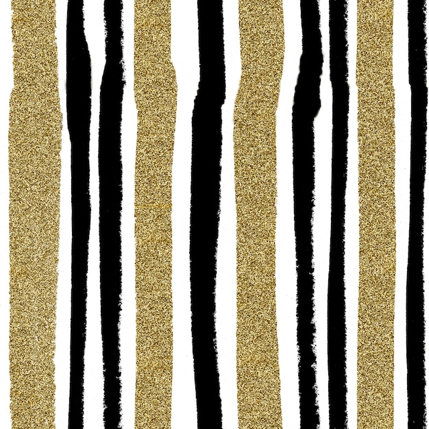 Seamless pattern gold and black color stripes in grunge style on a white background