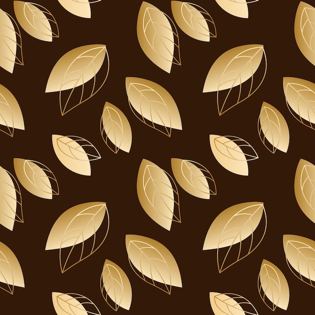 Seamless pattern, golden leaves and contour leaves on a dark background. Print, textile, background