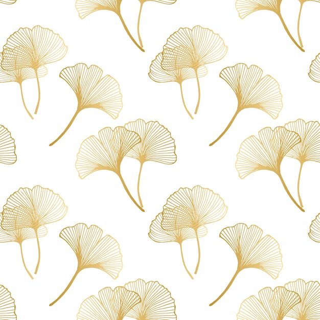 Seamless pattern, golden leaves of ginkgo biloba on a white background. Print, textile, vector