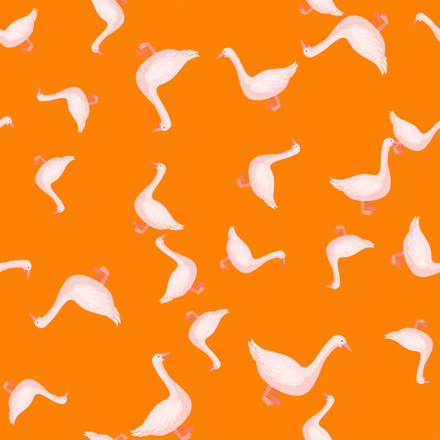 Seamless pattern of goose. Domestic animals on colorful background. Vector illustration for textile.