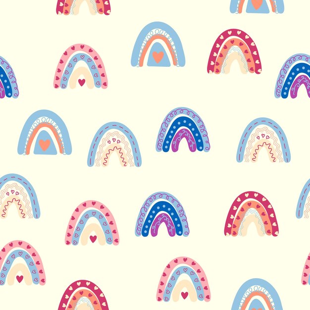 Seamless pattern graceful rainbows in boho colors Scandinavian baby hand style for newborns