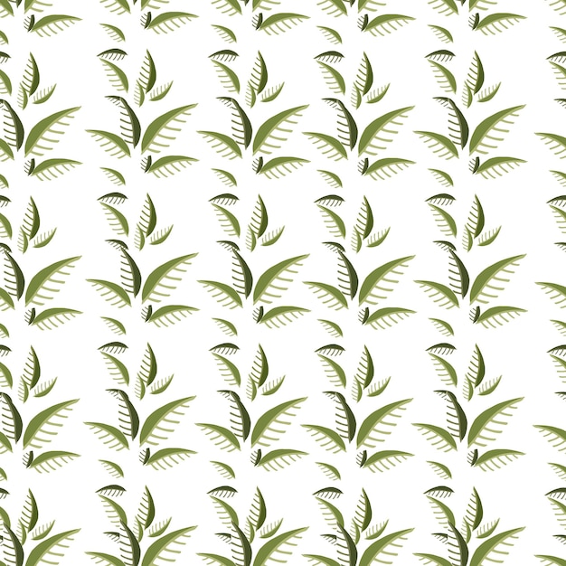 Seamless pattern of green leaves flat vector illustration on white background