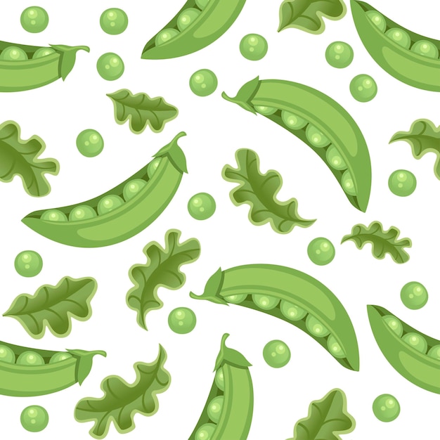 Seamless pattern of green peas in pod and lettuce fresh food flat vector illustration