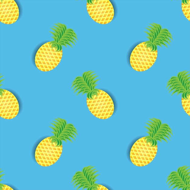 Seamless pattern of green yellow pineapple design on blue background designs for wallpapers covers backdrops and ready to print on fabric vector illustration