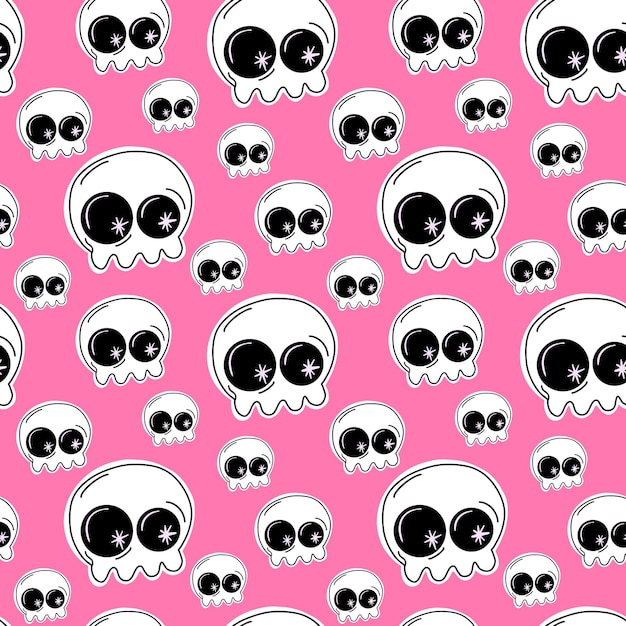 Seamless pattern for Halloween Cute background with pink skulls