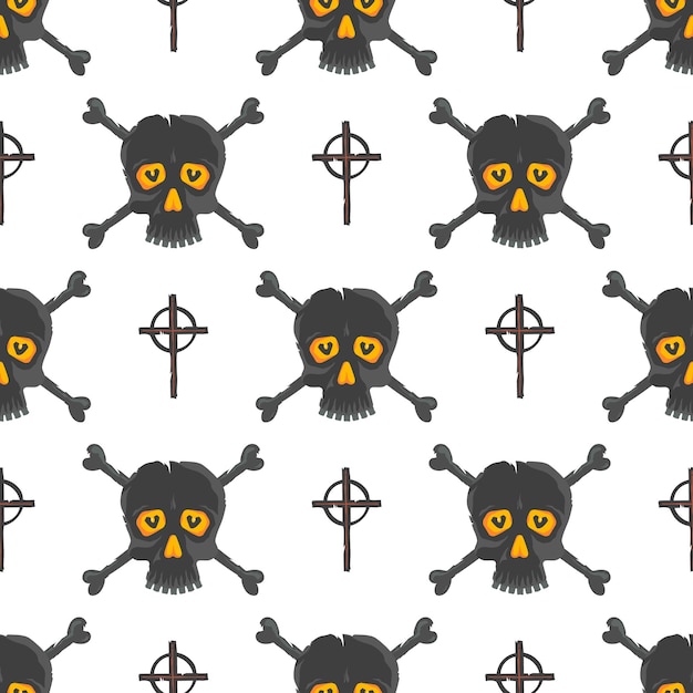 Seamless pattern. Halloween pattern with skull and crossbones. Perfect for prints, flyers, banners, invitations, greeting scrapbooking, congratulations and more.Vector Halloween illustration.