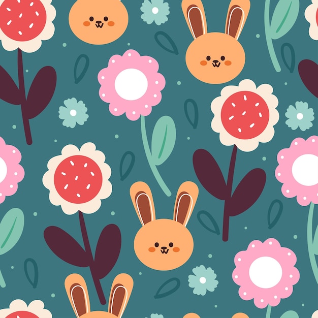 seamless pattern hand drawing cartoon bunny and flower animal drawing for fabric print textile