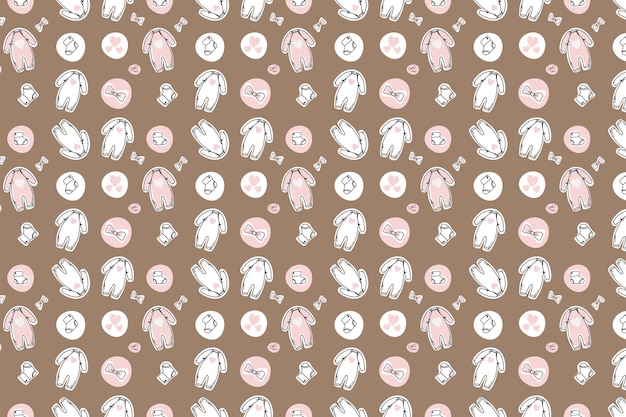 Seamless pattern of hand drawn baby girl Cartoon sketch style doodle little girls clothes