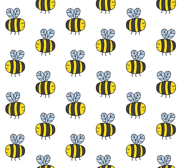 Seamless pattern of hand drawn bumblebees