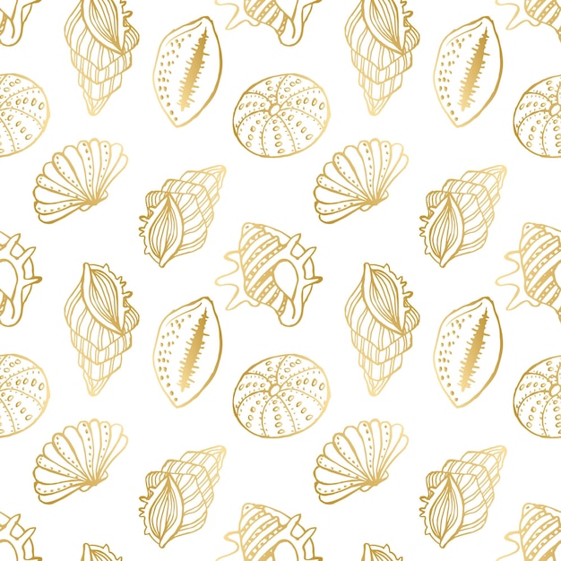 Seamless pattern, hand drawn contour seashells in pastel colors, Background, print, textile, vector