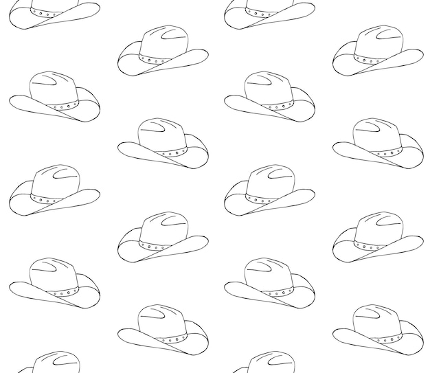 Seamless pattern of hand drawn cowboy hats