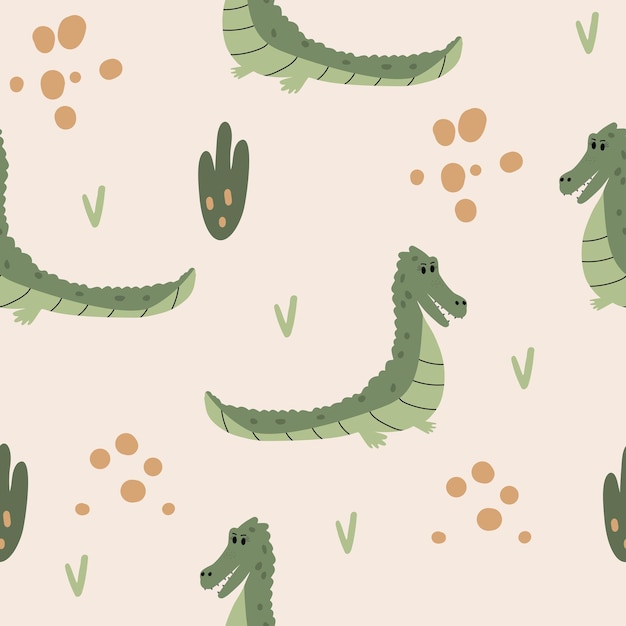 Seamless pattern hand drawn cute crocodile for tshirt card poster design for kids