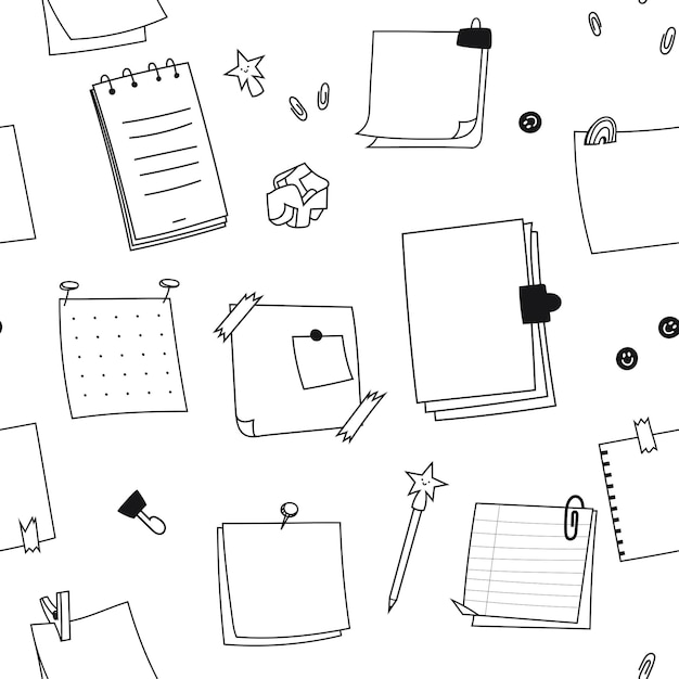 Seamless pattern of hand drawn doodle notepads square sheets