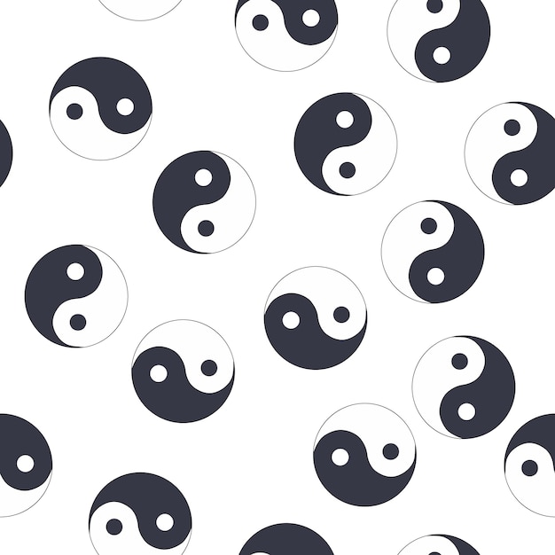 Vector seamless pattern of hand drawn doodle sketch yin yang symbol isolated on white background