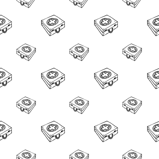 Seamless pattern hand drawn first-aid kit doodle. Sketch style icon. Decoration element. Isolated on white background. Flat design. Vector illustration.