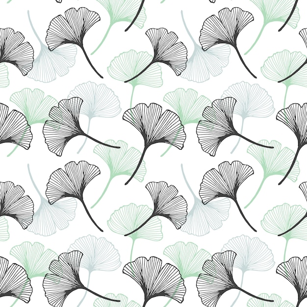 Seamless pattern hand drawn ginkgo biloba on a white background Background print elegant textile