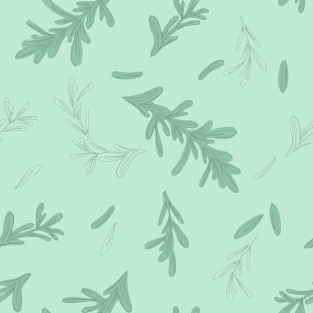 Seamless pattern hand drawn herb rosemary. Leaves and branches of rosemary. Herbs for packaging design, cards, postcards and book illustrations.