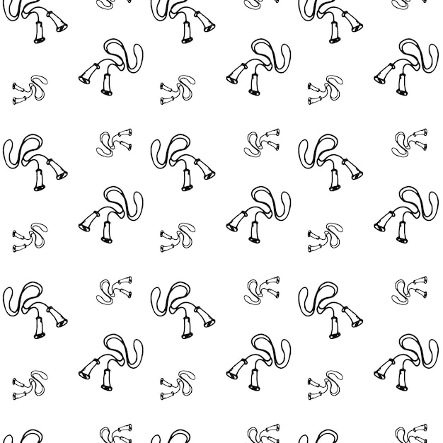 Seamless pattern hand drawn jump rope. Doodle black sketch. Sign symbol. Decoration element. Isolated on white background. Flat design. Vector illustration.