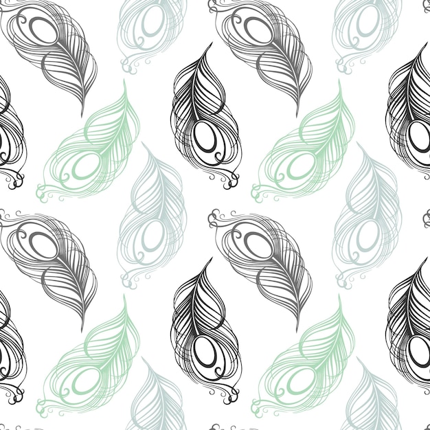 Vector seamless pattern hand drawn peacock feathers on a white background background print