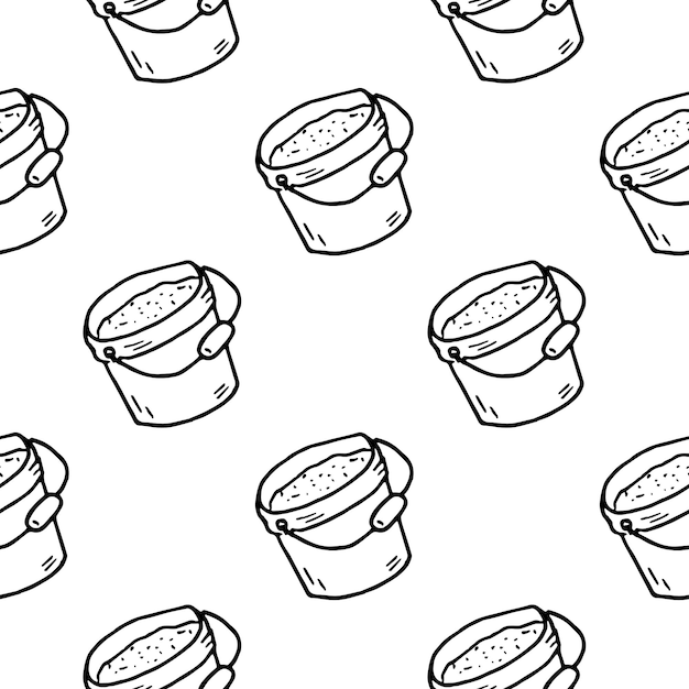 Seamless pattern hand drawn sand bucket doodle. Sketch style icon. Decoration element. Isolated on white background. Flat design. Vector illustration.