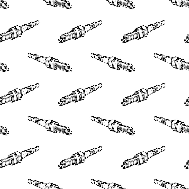 Seamless pattern Hand drawn spark plug doodle. Sketch style icon. Decoration element. Isolated on white background. Flat design. Vector illustration.