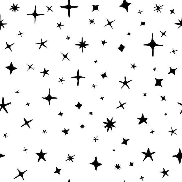 Seamless pattern of hand drawn stars of different sizes and shapes