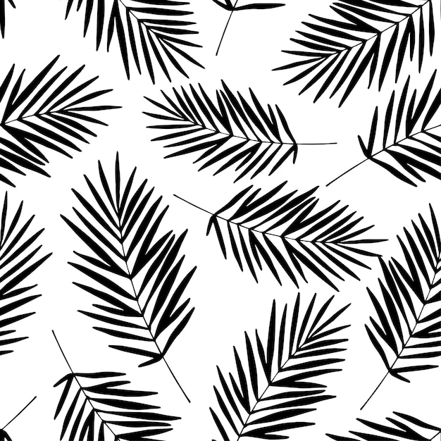 Seamless pattern hand drawn tropical plants leaf leaves In doodle style Vector illustration