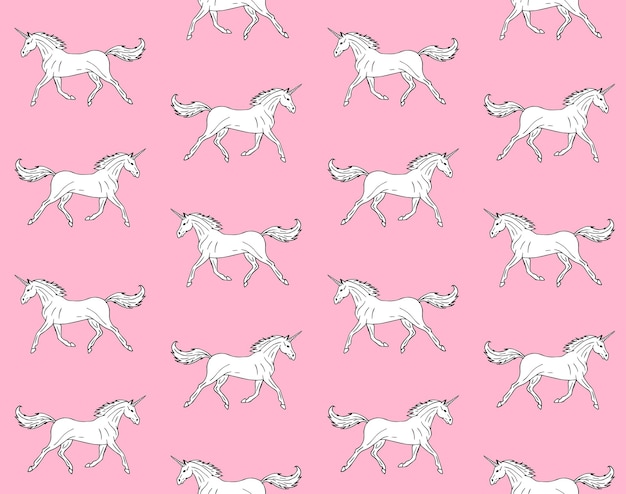 Seamless pattern of hand drawn unicorns