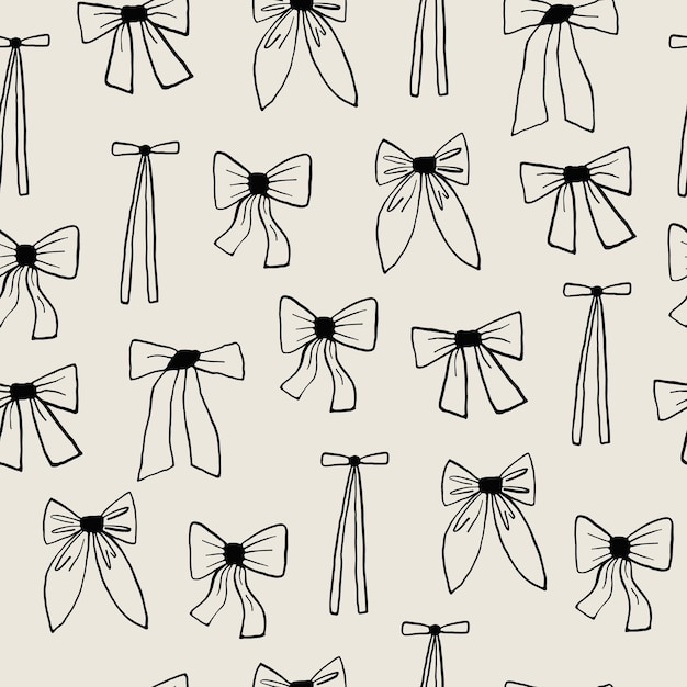 Seamless Pattern of HandDrawn Bows on Beige Background