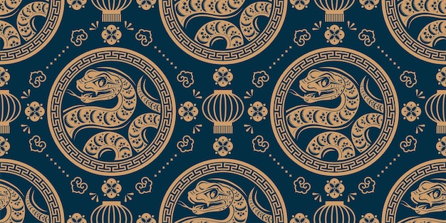 Vector seamless pattern happy chinese new year 2025 the snake zodiac sign with asian elements paper cut style on color background translation happy new year 2024 year of the snake xa