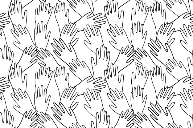 Vector seamless pattern of humand hands illustration background with doodle texture