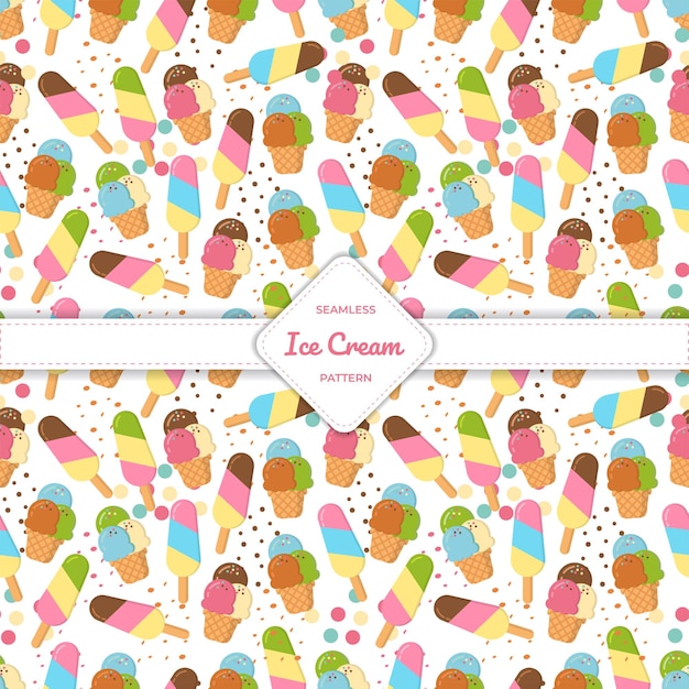 Seamless pattern ice cream cone, cup and stick