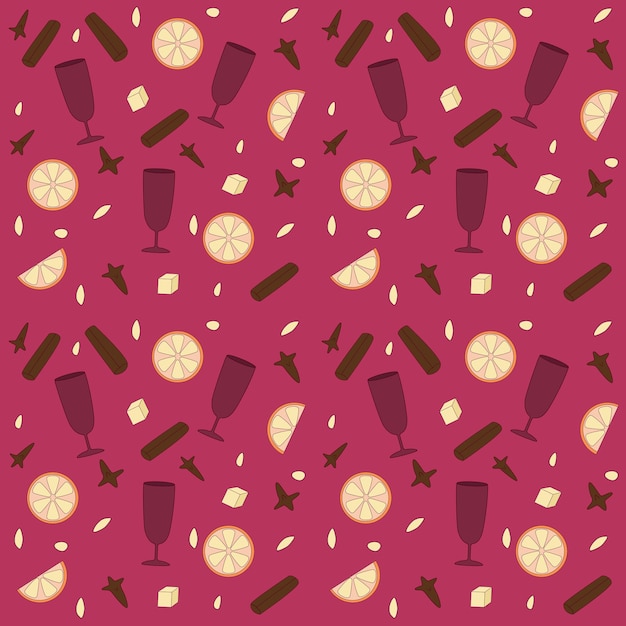 Seamless pattern ingredients for winter hot drink. Mulled wine.New Year