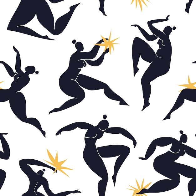 Seamless pattern inspired by Matisse with dancing abstract women