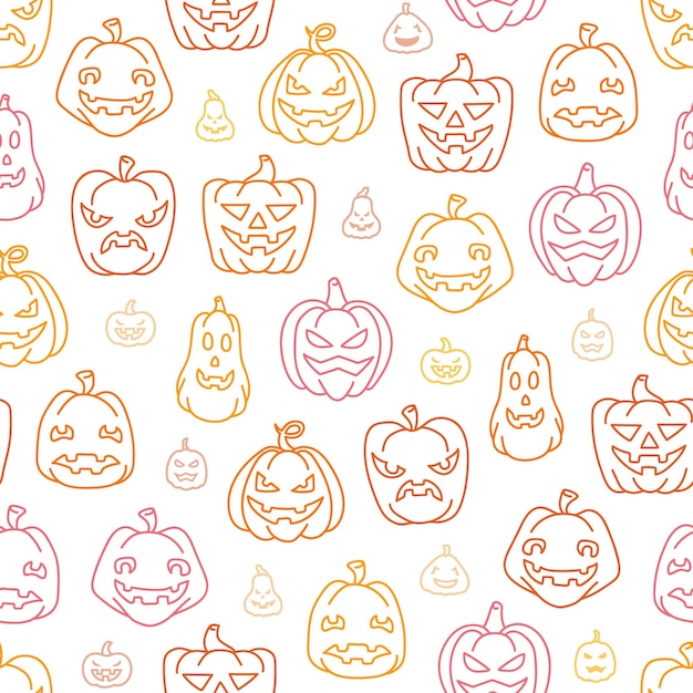 Seamless pattern of JackoLanterns outline on transparent background